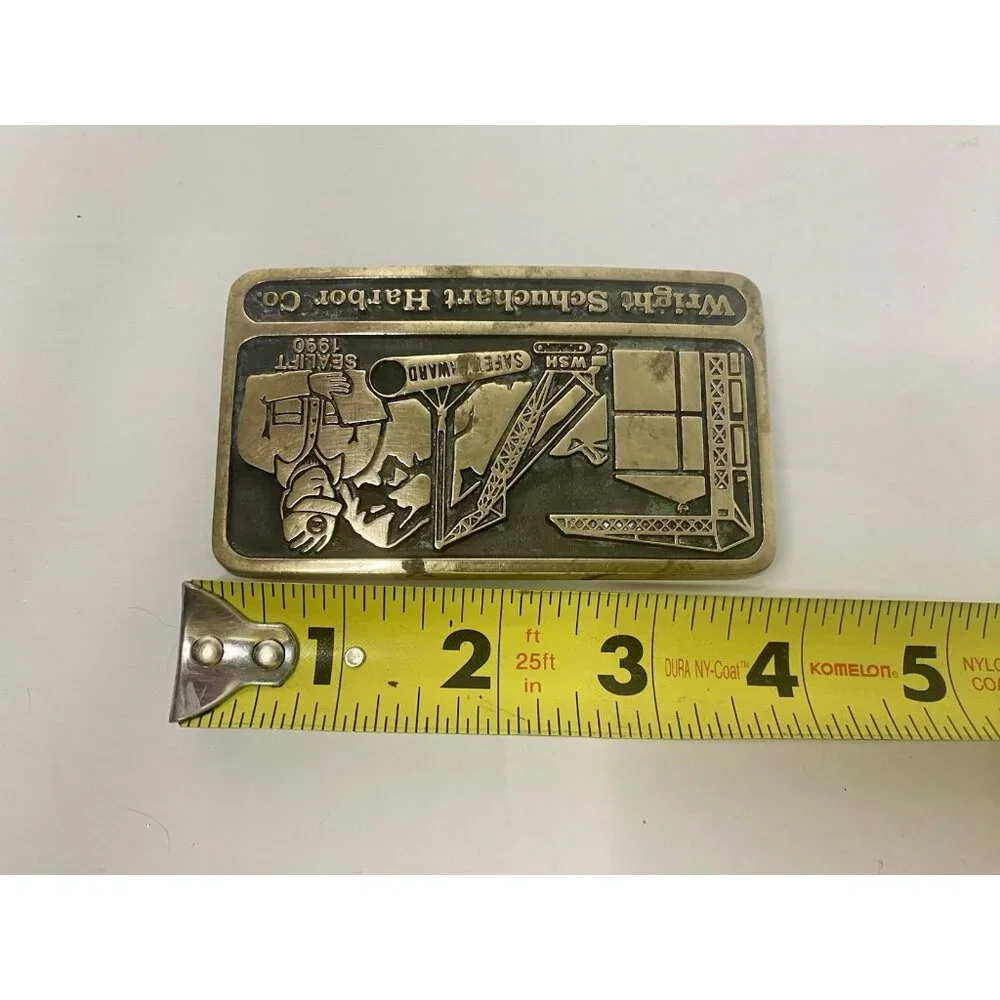 Brass Belt Buckle Wright Schuchart Harbor Co. 1990‎ Safety Award Vintage